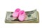 Pink Girl Booties on a Stack of Money