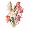 Pink Gladiola Bouquet: Detailed Watercolor Illustration In Naturalistic Botanical Art Style