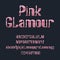 Pink Glamour typeface. Glittering rose font. Isolated ornate english capital and lowercase letters alphabet with numbers