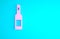 Pink Glass bottle of vodka icon isolated on blue background. Minimalism concept. 3d illustration 3D render