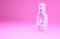 Pink Glass bottle of vodka icon isolated on pink background. Minimalism concept. 3d illustration 3D render