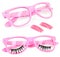 Pink glasses false eyelashes fake nails