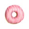 Pink glazed donut watercolor illustration isolated on white background. Delicious round doughnut with topping clipart