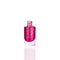 Pink glittering nail polish in glass bottle on white background isolated closeup, opened red sequin varnish, bright shiny magenta