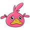 Pink gloomy sad faced cute baby bird head. doodle icon drawing