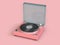 Pink glossy metallic,glass reflection of vinyl player minimal soft pink background 3d render music concept