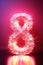 Pink glowing number eight. 8 Years Old. Eighth Birthday Celebration. Girls party. Girl celebrates. Special event