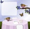 Pink and Gold Birds and Butterflies Tablescape Background