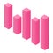 Pink graph bars icon, isometric style