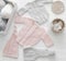 Pink and gray clothes for infant, handmade, topview