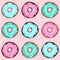 Pink, Green, Blue donuts illustration vector