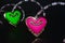 Pink & green coloured heart shaped isolated showpiece object