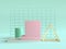 Pink green gold geometric shape abstract still life scene 3d render green background