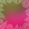 Pink and green gradient background with a border of ferns and dahlia flowers