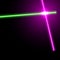 Pink and green laser beams background with light flare.