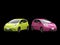 Pink and green modern compact cars