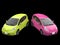 Pink and green modern compact cars - top view