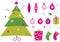 Pink and green retro christmas icons and elements