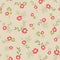 Pink green vibrant daisies ditsy on light beige vector seamless pattern design