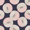 Pink and grey light colored apple print seamless doodle pattern. Dark navy blue background. Vitamin artwork