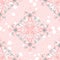 Pink And Grey Ornate Diamond Shaped Repeat Pattern With White Polka Dots And An Intricate Doodle Backdrop