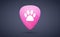 Pink guitar pick icon with an animal footprint