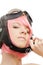 Pink hair girl in aviator helmet