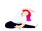 Pink hair girl with white t-shirt and black pants doing yoga exercise stock illustration