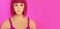 Pink hair woman blunt haircut 3D illustration