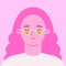 Pink haired female in LGBTIQ flag sunglasses