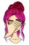 Pink-haired girl face, distressed facial expression, facepalm