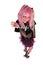 Pink haired girl waving