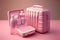 pink hand luggage for suits and cosmetics in suitcase for traveling