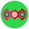 Pink hand-spinner in the form of a bat. Icon a flat style. Vector image on a round light green background. Element of