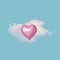 Pink heart balloon with white cloud on blue sky. Minimal love concept