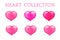 Pink heart collections. Set of six realistic hearts isolated on white background. 3d icons. Valentine s day vector illustration.