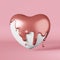 Pink heart golden paint splash Shiny melting glossy glaze 3d rendering.Valentines day greeting card composition template