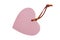 Pink heart shaped leather price tag with leather cord isolated o