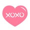 Pink heart shining icon. Xoxo phrase sketch saying. Hugs and kisses. Happy Valentines day sign symbol. Cute graphic object. Love