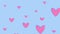 Pink hearts on a blue background, heartbeats.