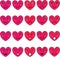 Pink hearts emoticon set. Cartoon kawaii facial expressions pack. Emoji icons.