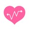 Pink hearts shape with beat pulse line isolated on white, heart wave icon flat, clip art heartbeat of medical apps and website,