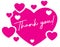 Pink hearts with thank you in script
