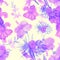 Pink Hibiscus Texture. Violet Flower Print. Purple Seamless Print. Watercolor Design. Pattern Jungle.Blue Tropical Garden.Exotic J