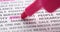 Pink highlighter pen marks words find right people. Macro shot, selective focus
