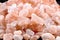 Pink Himalayan coarse grain salt texture. Top view