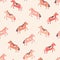 Pink horses vector seamless pattern. Cartoon pony character on peach color background. Abstract carnival childish