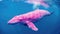 Pink humpback whale swimming in blue waters.