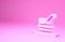 Pink Hunter hat with feather icon isolated on pink background. Plaid winter hat. Minimalism concept. 3d illustration 3D