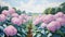 Pink Hydrangea Landscape Painting: A Perspective Rendering Of Southern Countryside